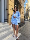 Жіночий прогулянковий костюм з шортами блакитного кольору 34084