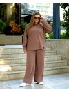Жіночий прогулянковий костюм з теплого трикотажу кавового кольору 35574