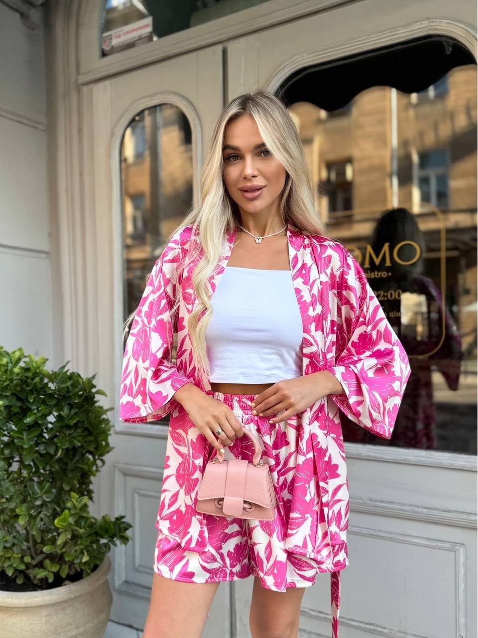 Жiночiй шовковий костюм з кiмоно малинового кольору 33636