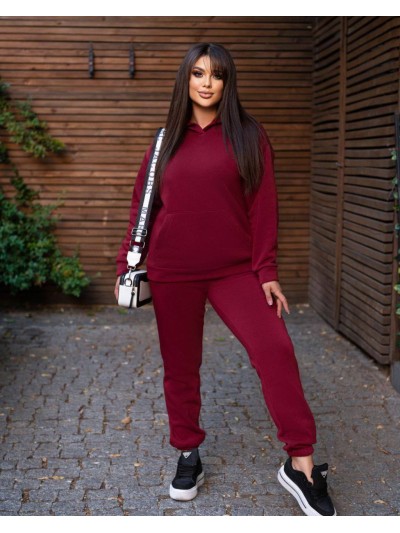 Жіночий спортивний костюм на флiсi бордового кольору 34193