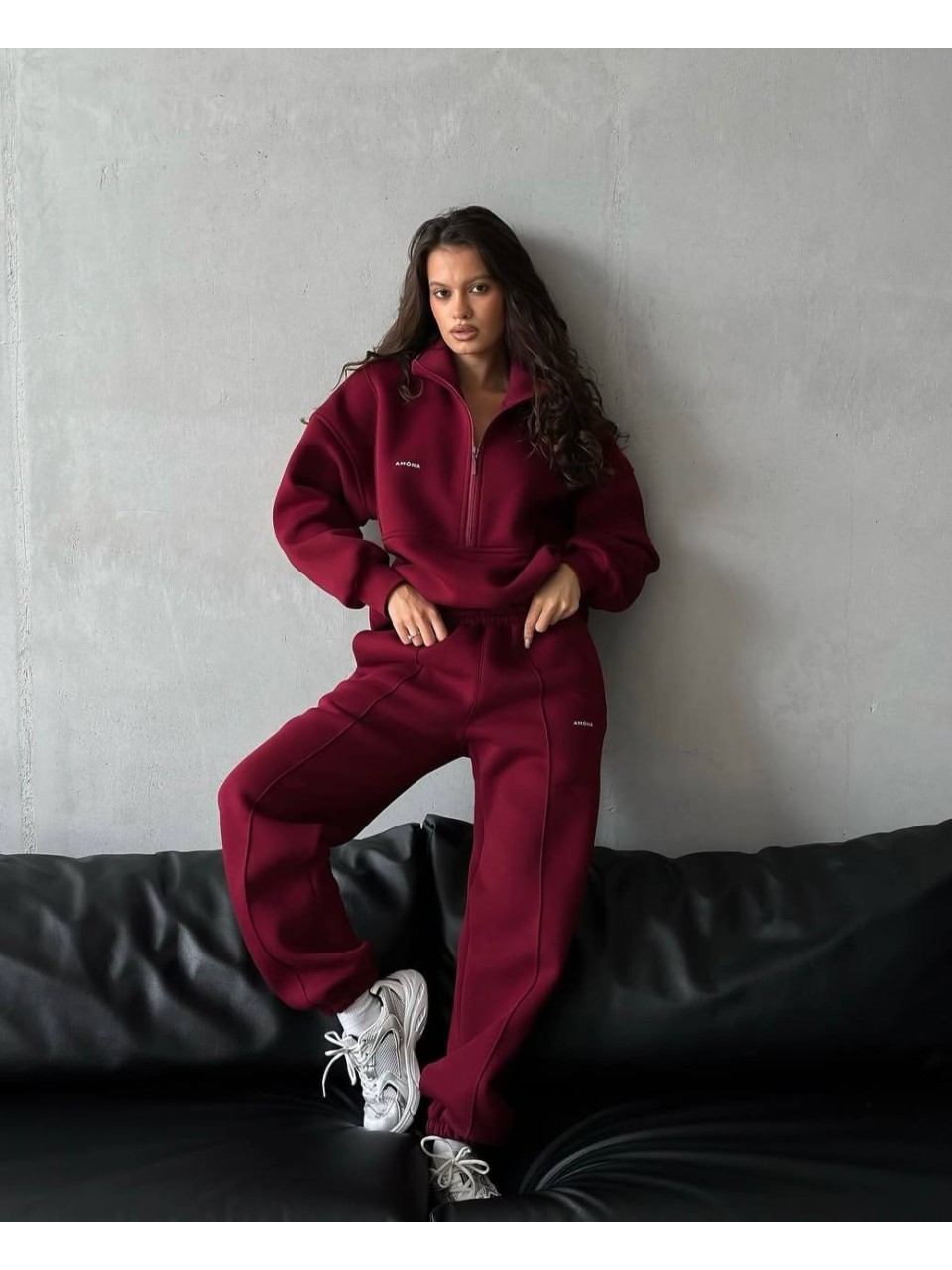 Жіночий спортивний костюм на флісi бордового кольору 35909