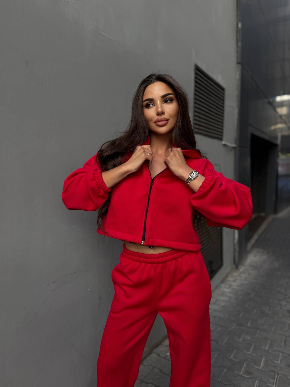 Жіночий спортивний костюм на флiсi червоного кольору 34721