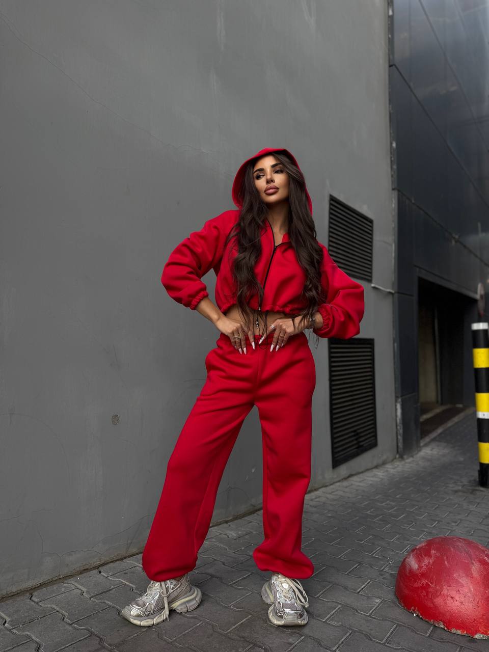 Жіночий спортивний костюм на флiсi червоного кольору 34721