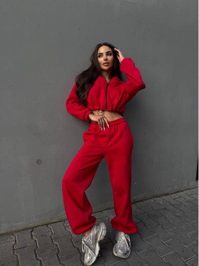 Жіночий спортивний костюм на флiсi червоного кольору 34721