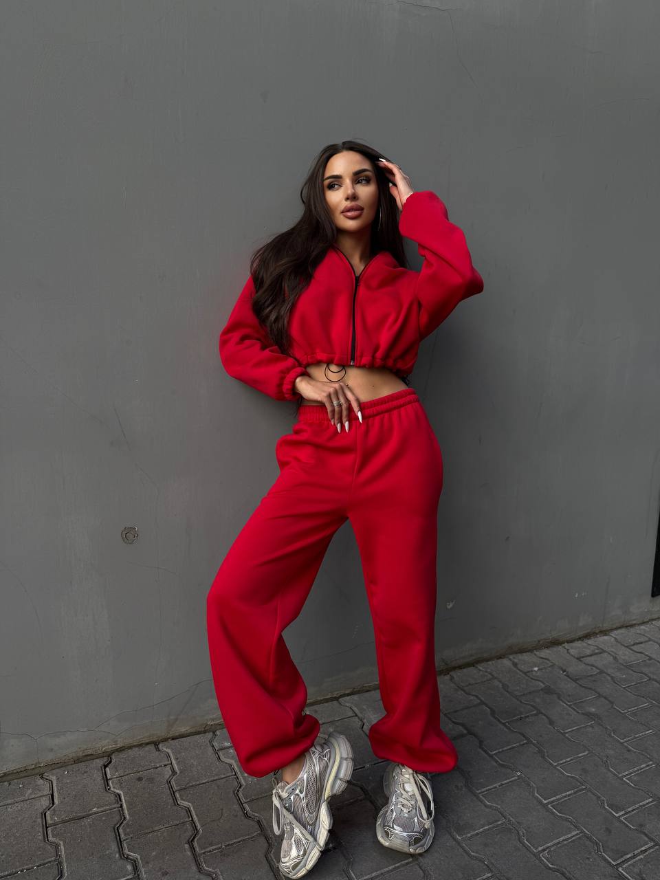 Жіночий спортивний костюм на флiсi червоного кольору 34721