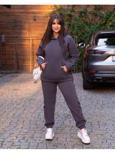 Жіночий спортивний костюм на флiсi графiтового кольору 34196