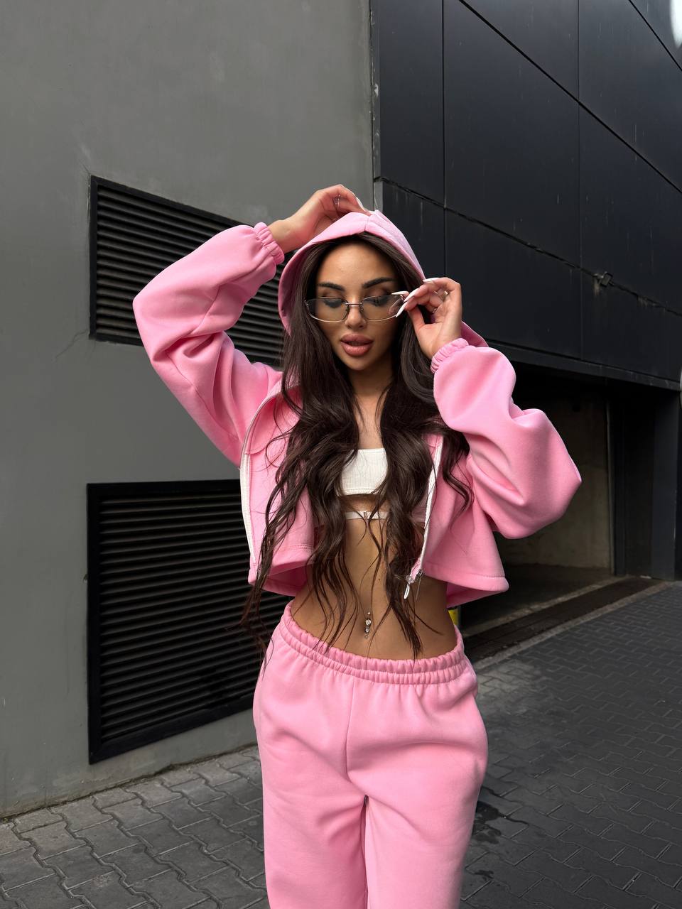 Жіночий спортивний костюм на флiсi рожевого кольору 34720