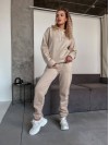 Женский спортивный костюм флисе с капюшоном бежевого цвета 35769