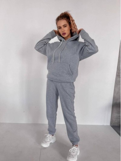 Жіночий спортивний костюм на флісi з капюшоном сiрого кольору 35763