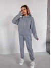 Женский спортивный костюм флисе с капюшоном серого цвета 35763