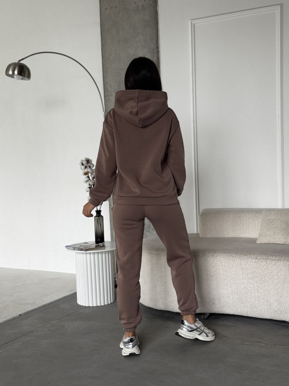 Жіночий спортивний костюм на флiсi з написом кавового кольору 35457