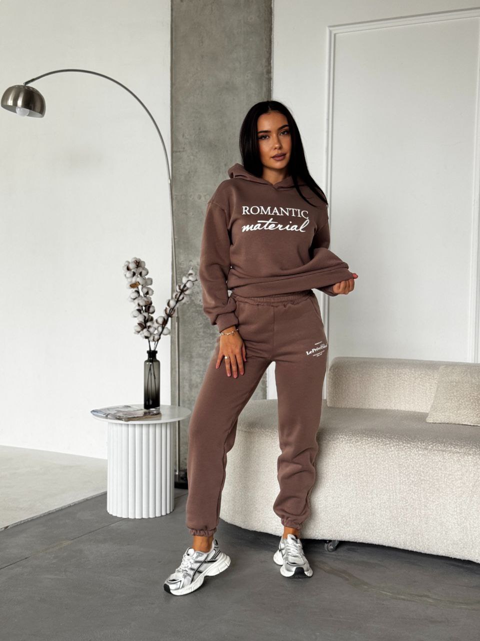 Жіночий спортивний костюм на флiсi з написом кавового кольору 35457