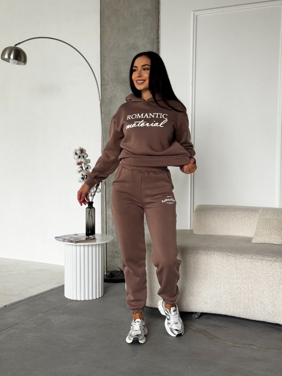 Жіночий спортивний костюм на флiсi з написом кавового кольору 35457