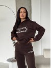 Жіночий спортивний костюм на флiсi з написом коричневого кольору 35454