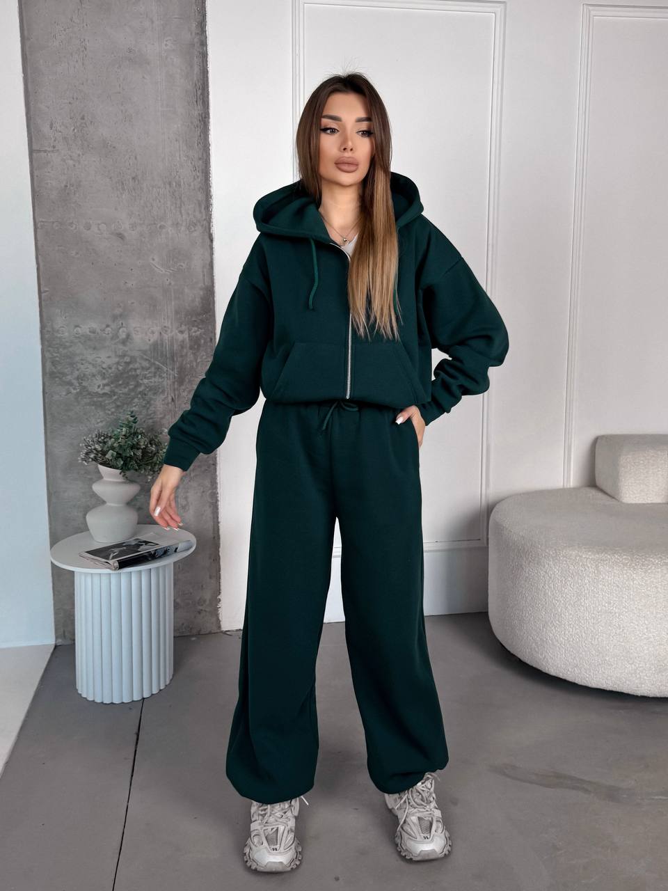 Жіночий спортивний костюм на флісi зеленого кольору 35756