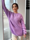 Женский свитер с фактурной вязкой сиреневого цвета 34353
