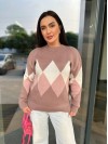 Женский свитер с геометрическим рисунком кофейного цвета 34420