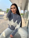 Женский свитер с геометрическим рисунком синего цвета 34417