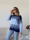 Жіночий светр з квітковим орнаментом синього кольору 34077