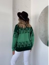 Жіночий светр з квітковим орнаментом зеленого кольору 34076