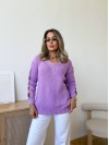 Жіночий светр з прорізами на рукавах бузкового кольору 34505