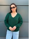 Жіночий светр з з вирізом смарагдового кольору 34421
