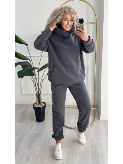 Жіночий телий костюм з капюшоном графiтового кольору 34964