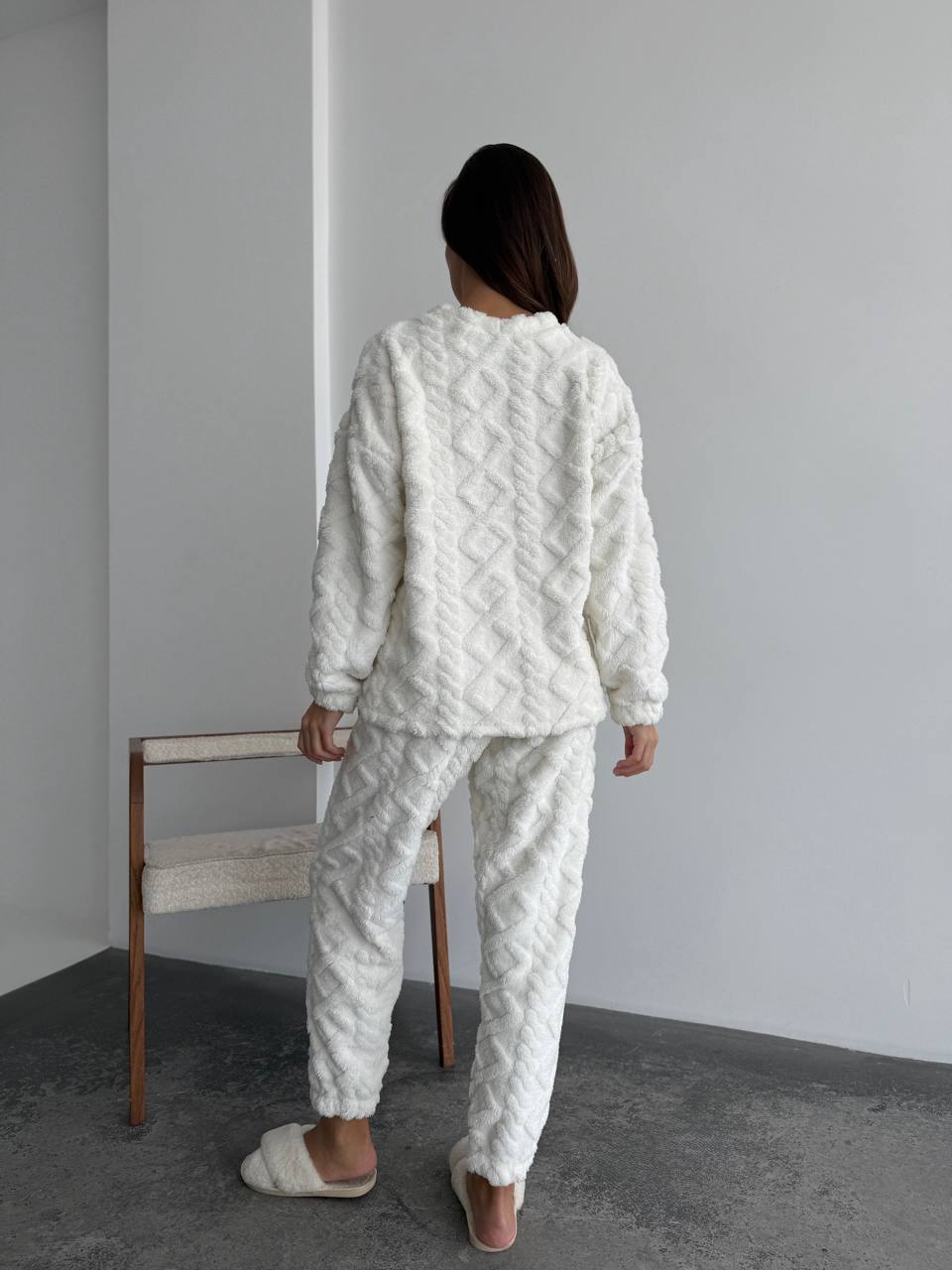 Жіночий теплий домашній костюм молочного кольору  35728