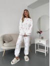 Жіночий теплий домашній костюм в сердце молочного кольору  35914