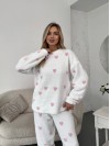 Жіночий теплий домашній костюм в сердце молочного кольору  35914