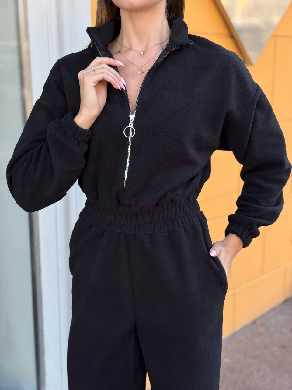 Жiночий теплий комбінезон iз флiса чорного кольору 35664