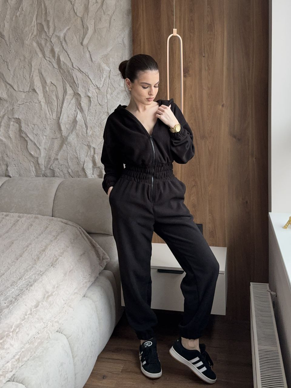 Жiночий теплий комбінезон iз флiса чорного кольору 35864
