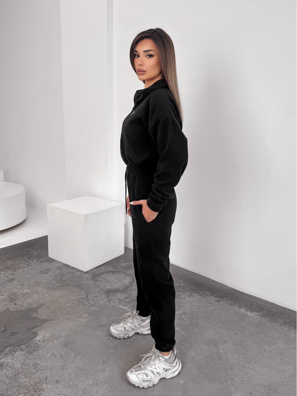 Жiночий теплий комбінезон iз флiса чорного кольору 35888