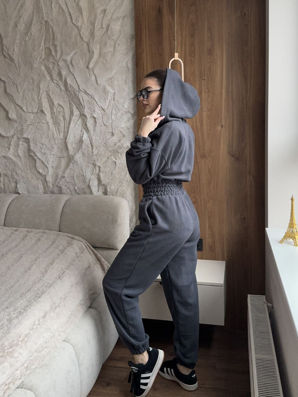 Жiночий теплий комбінезон iз флiса графiтового кольору 35863