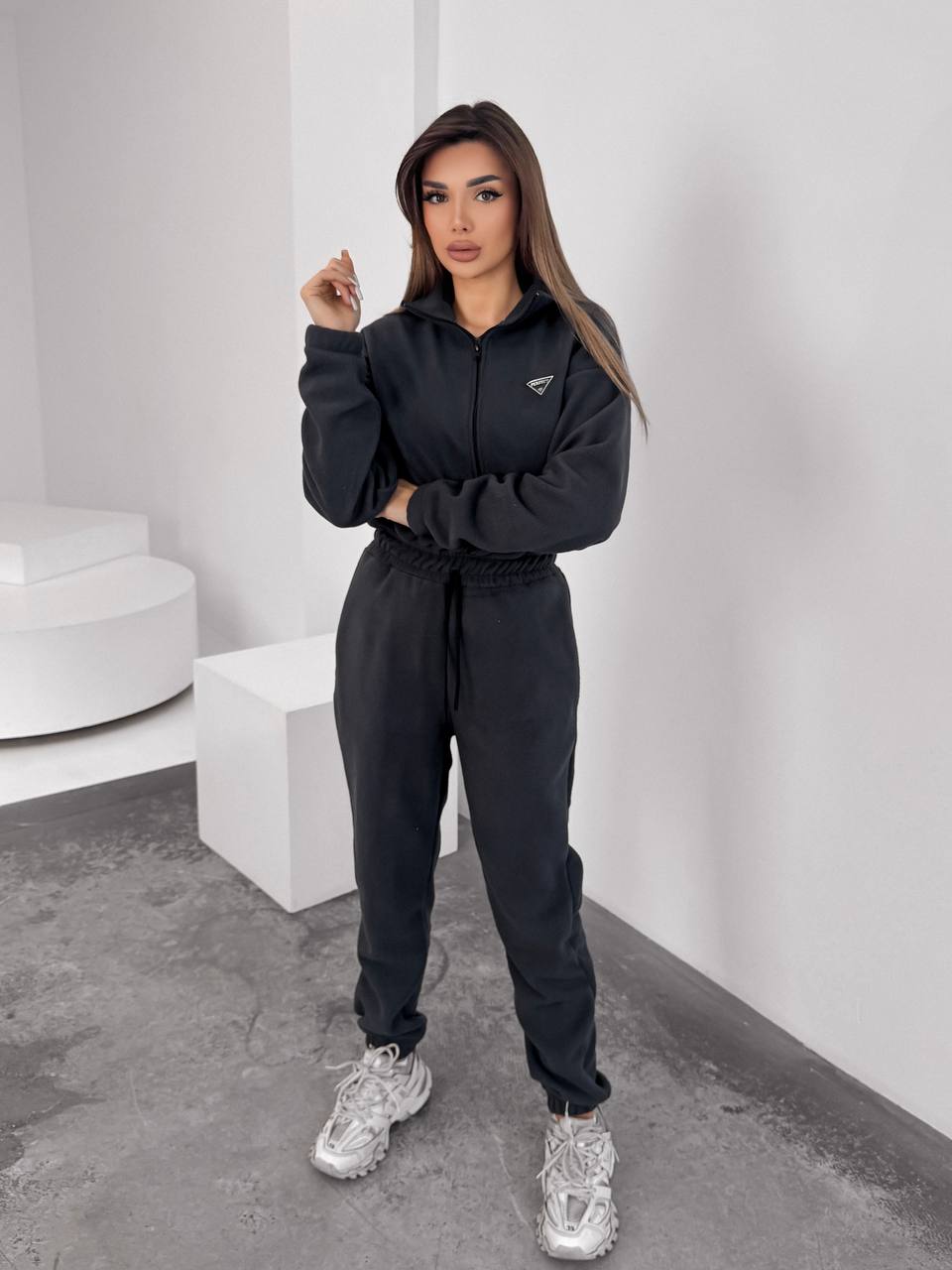 Жiночий теплий комбінезон iз флiса графiтового кольору 35887