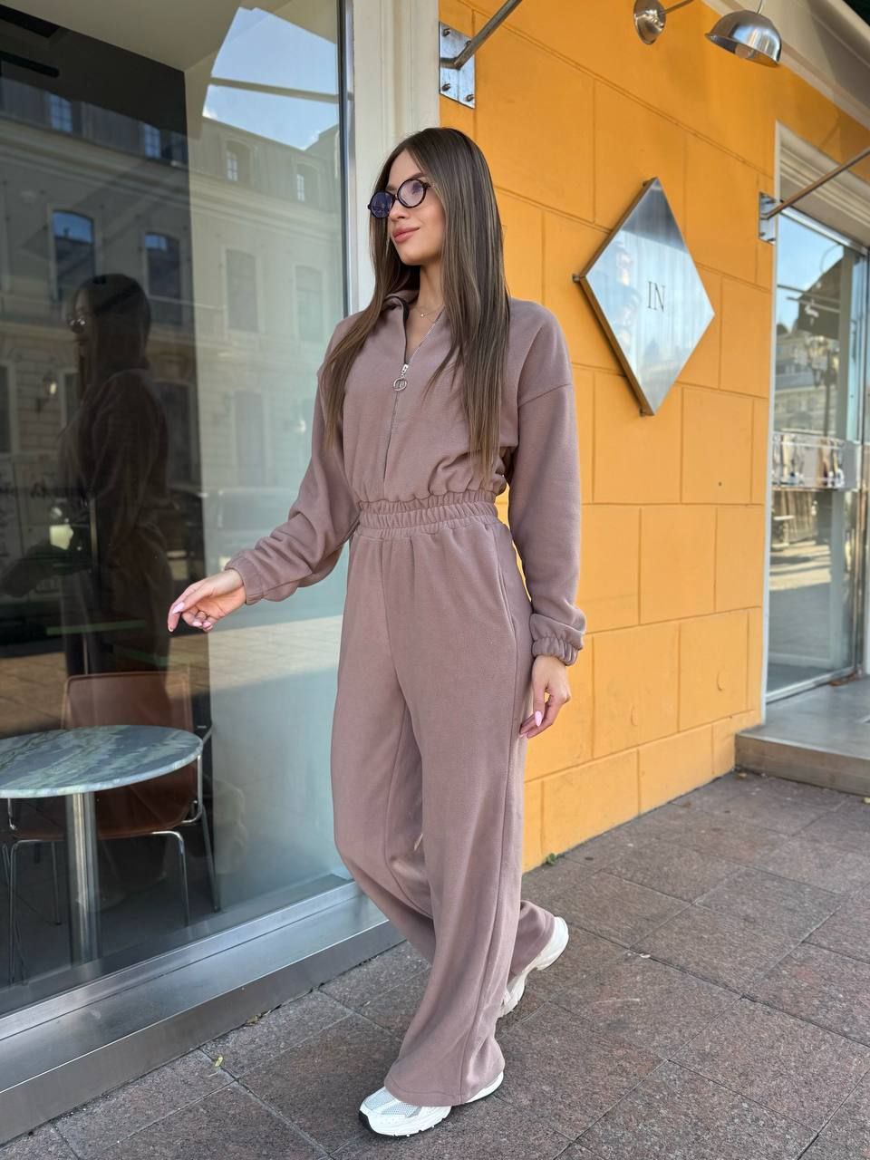 Жiночий теплий комбінезон iз флiса кавового кольору 35667