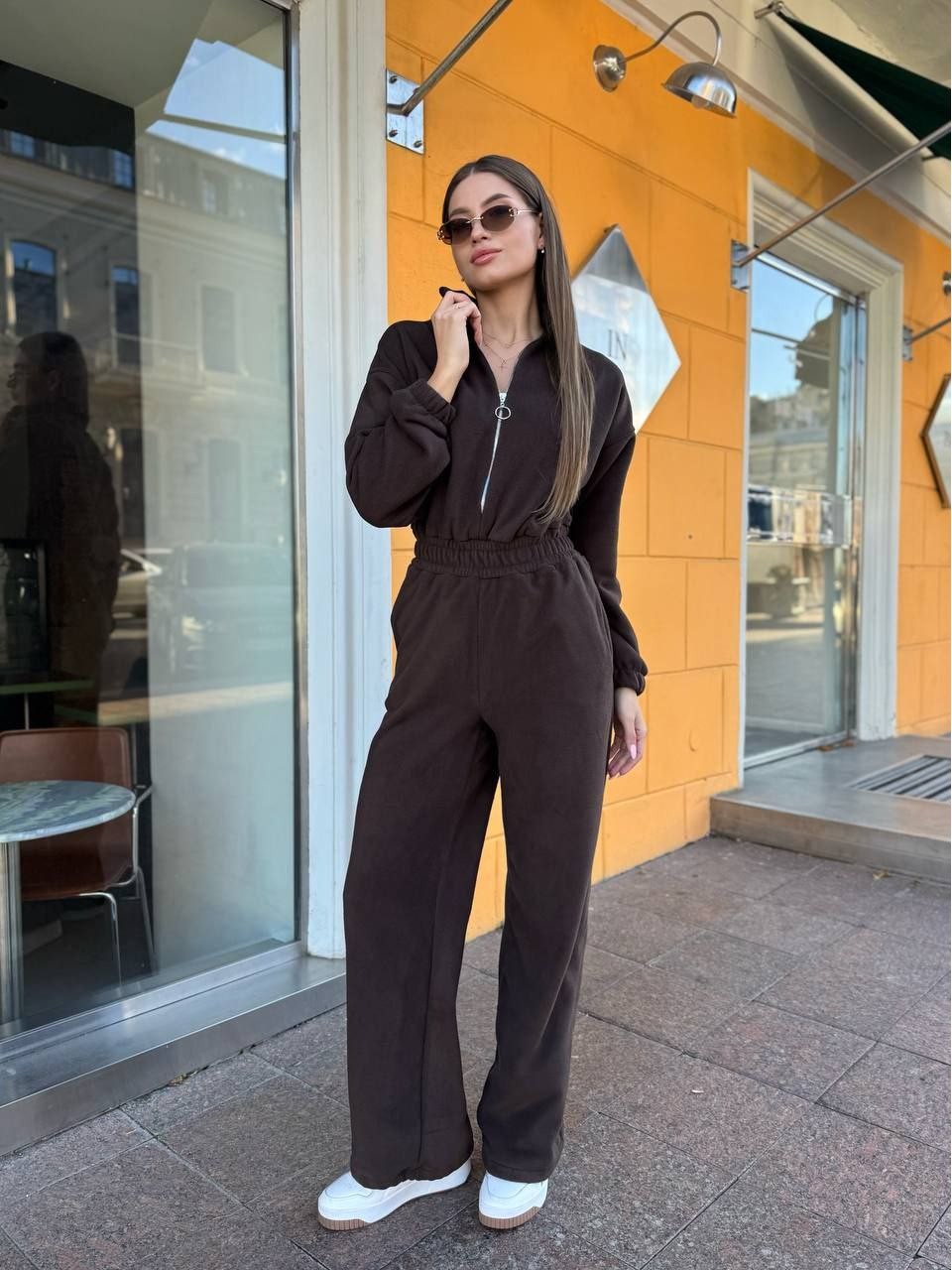 Жiночий теплий комбінезон iз флiса коричневого кольору 35665