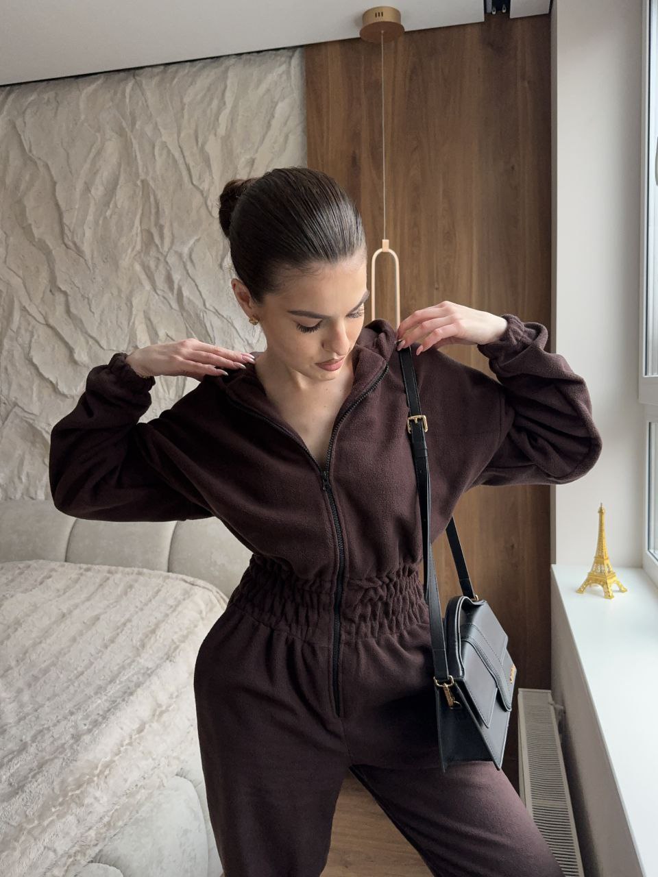 Жiночий теплий комбінезон iз флiса коричневого кольору 35865