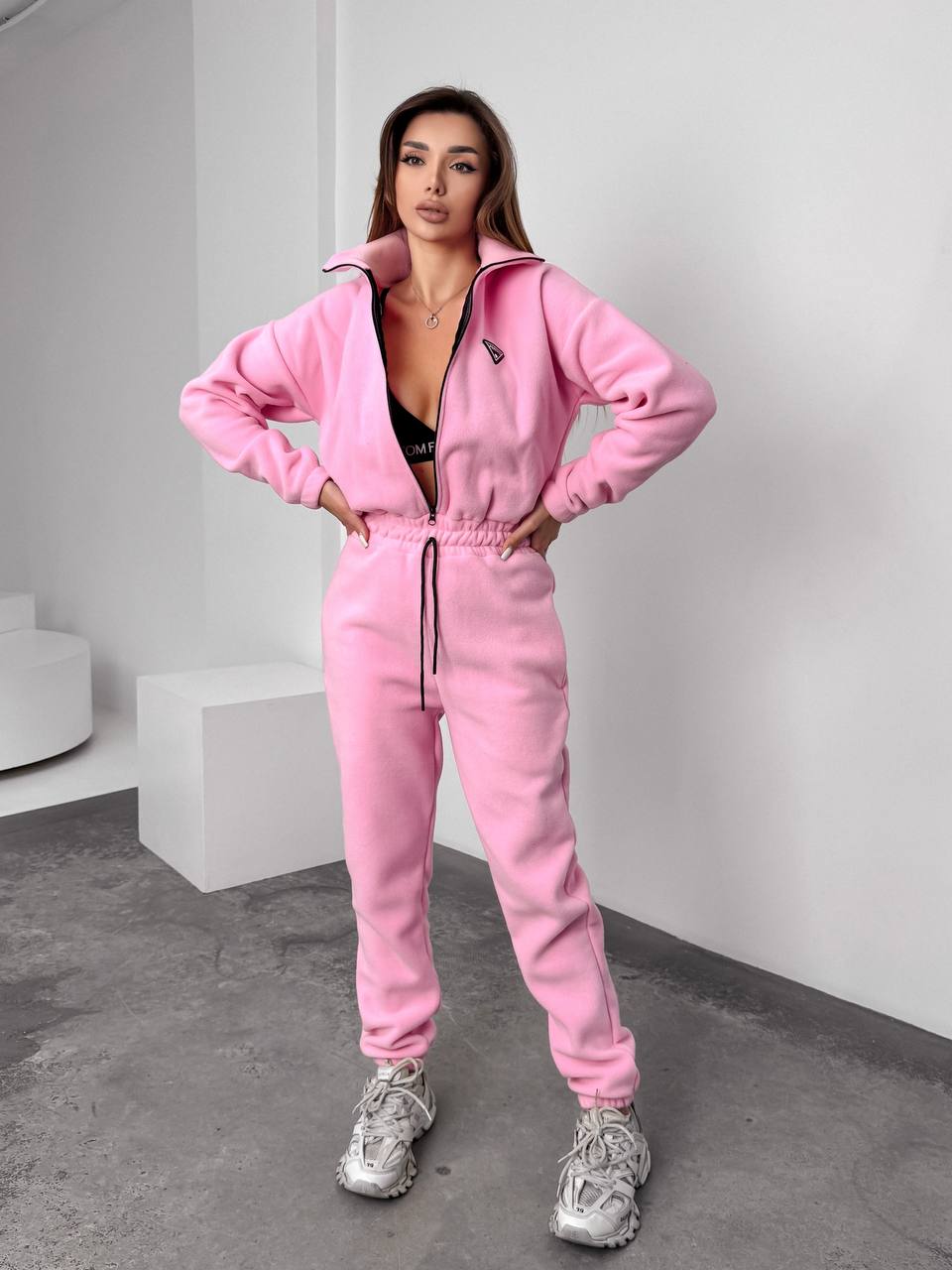 Жiночий теплий комбінезон iз флiса рожевого кольору 35891