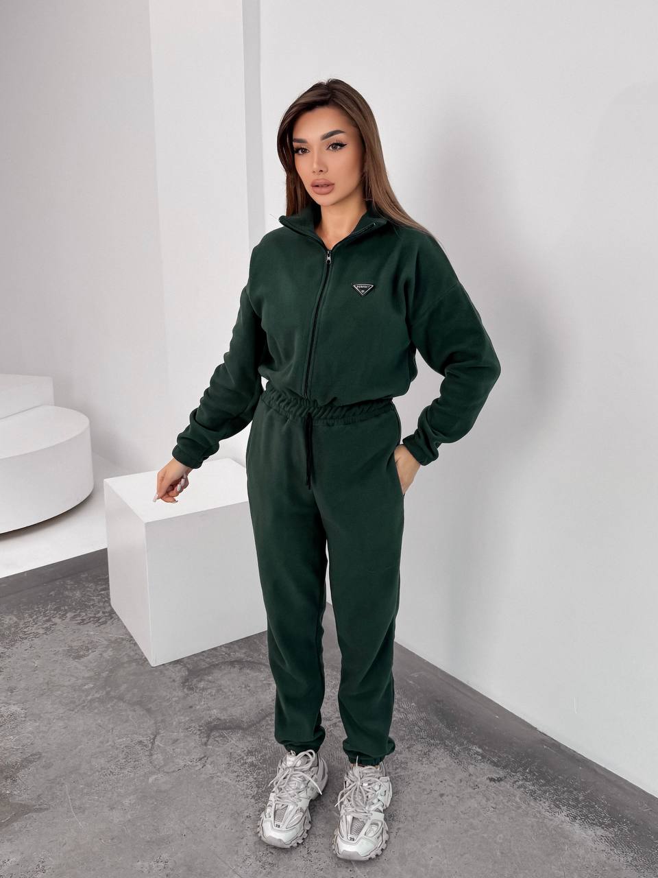 Жiночий теплий комбінезон iз флiса зеленого кольору 35890