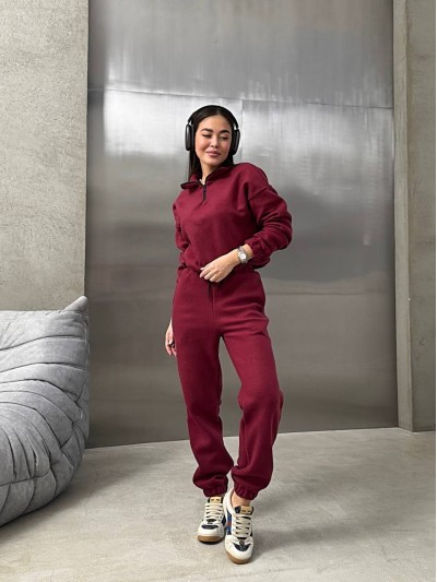 Женский теплый костюм бордового цвета 35146