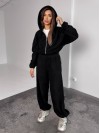 Жіночий теплий костюм iз фліса чорного кольору 35989