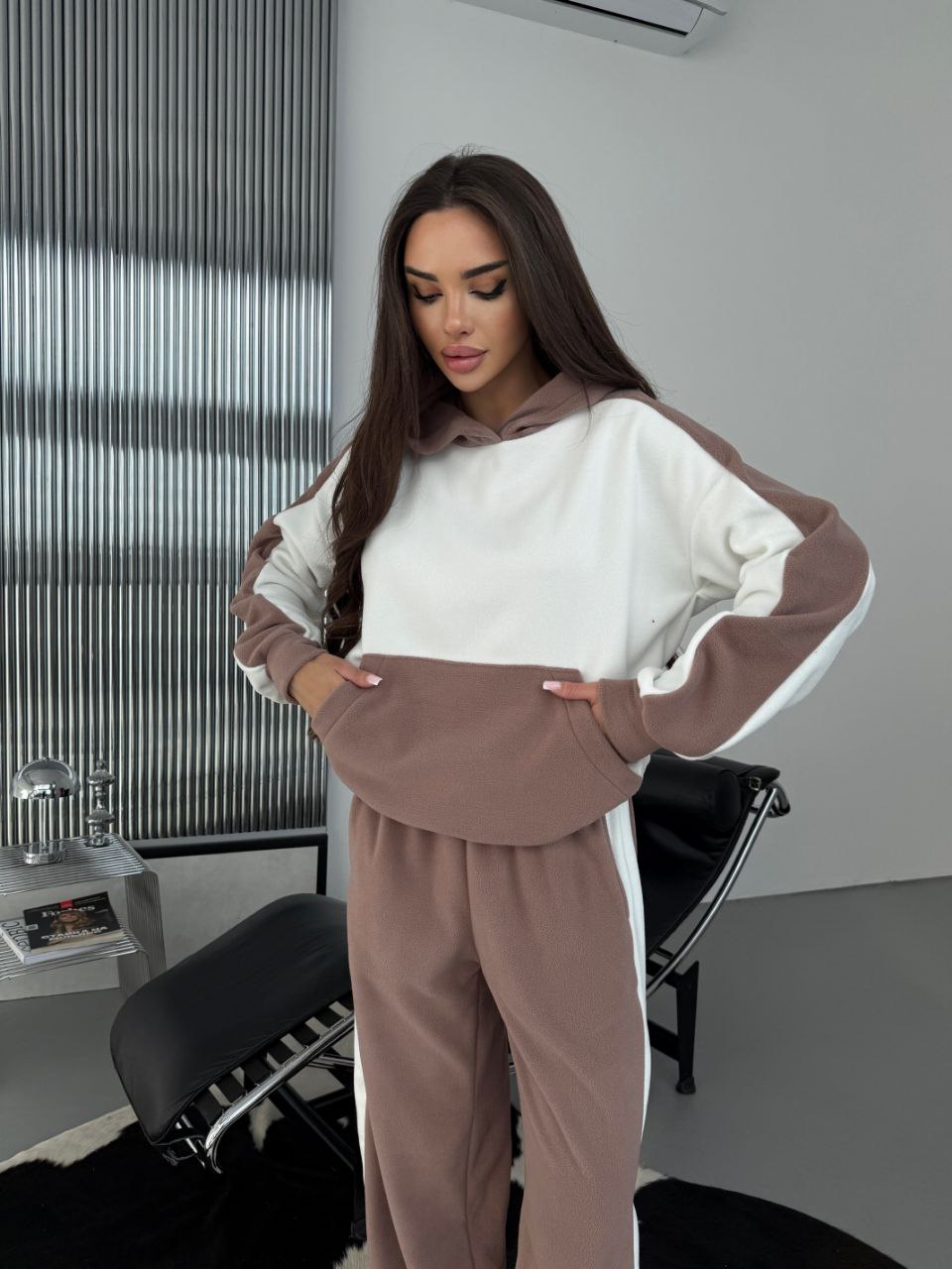 Жіночий теплий костюм iз флiса кавового кольору 35586