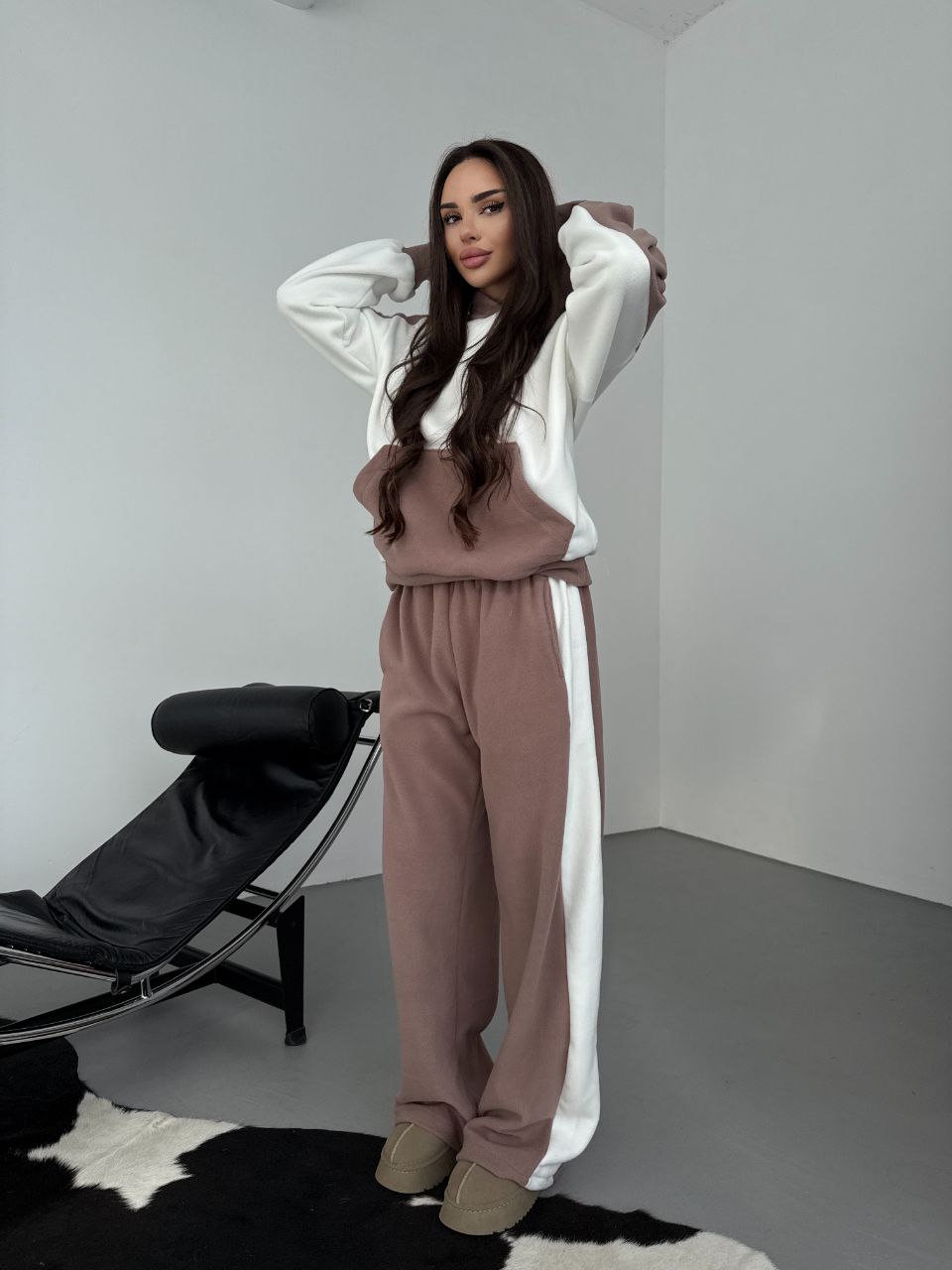 Жіночий теплий костюм iз флiса кавового кольору 35586