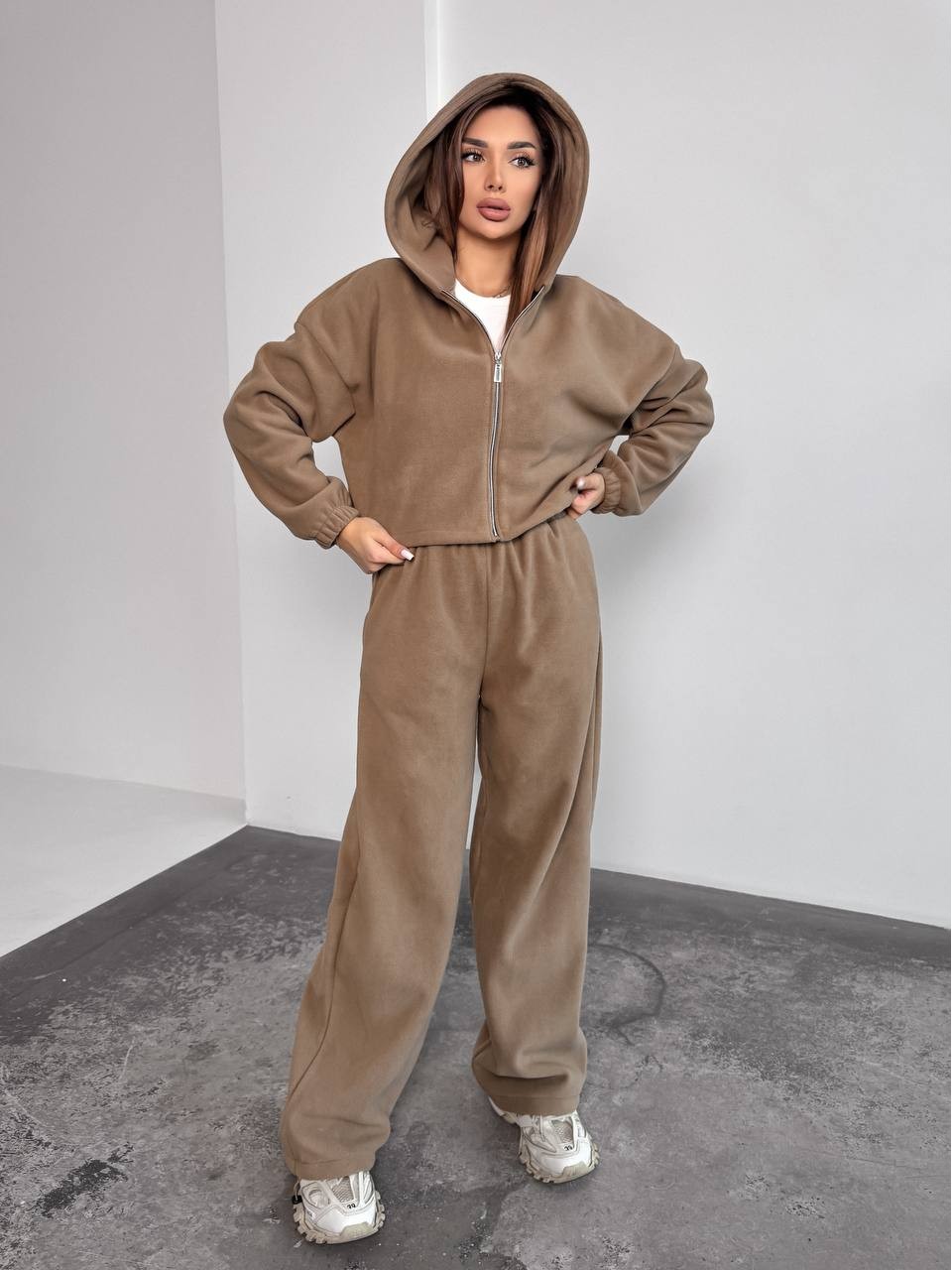 Жіночий теплий костюм iз фліса кавового кольору 35984