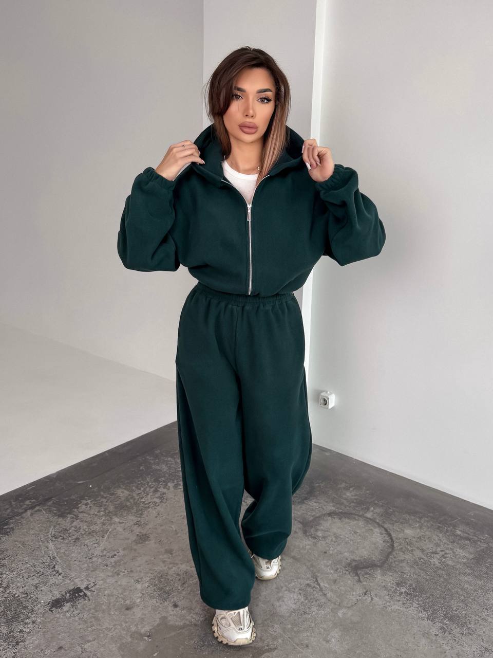 Жіночий теплий костюм iз фліса зеленого кольору 35985
