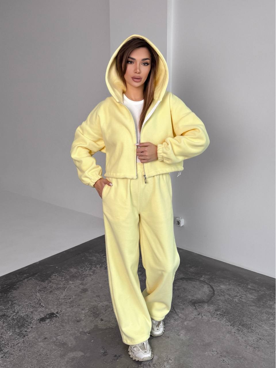 Жіночий теплий костюм iз фліса жовтого кольору 35988
