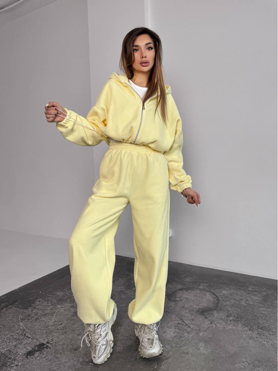 Жіночий теплий костюм iз фліса жовтого кольору 35988