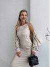 Жіночий теплий костюм кардиган+сукня бежевого кольору 34893