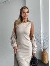 Жіночий теплий костюм кардиган+сукня бежевого кольору 34893